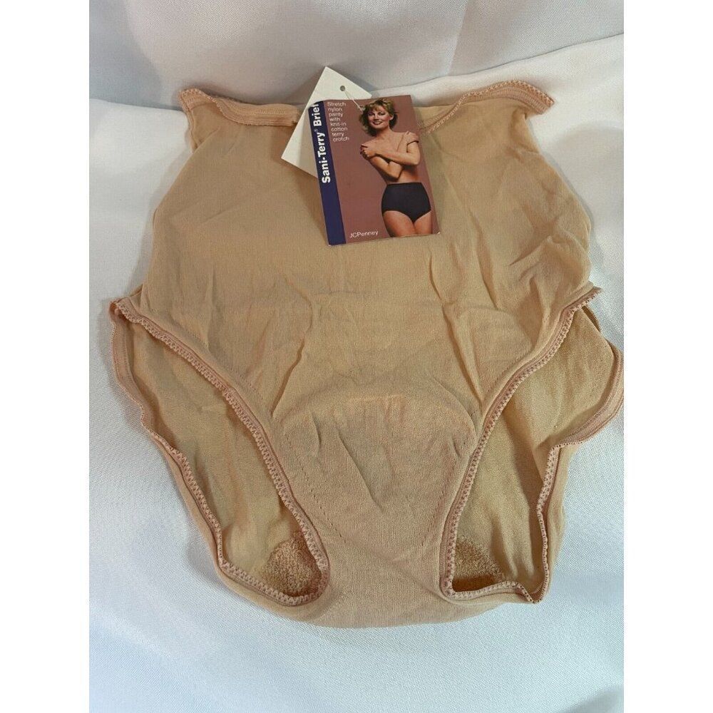 Vintage Womens Nylon Blend Brief Underwear Sani Terry Crotch Nude Size 32/40 USA